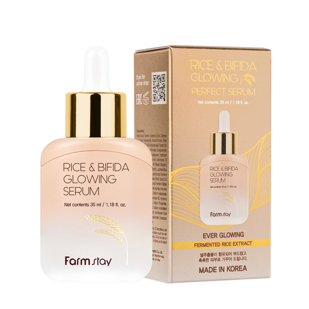 FarmStay Rice & Bifida Glowing Serum veido serumas, 35ml